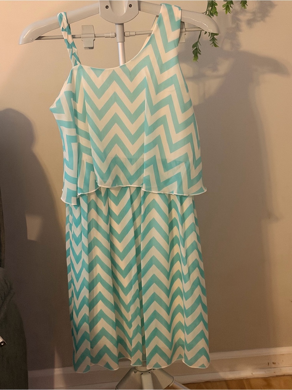 Disorderly Kids Girls Chevron Tiered Sundress in Aqua and White